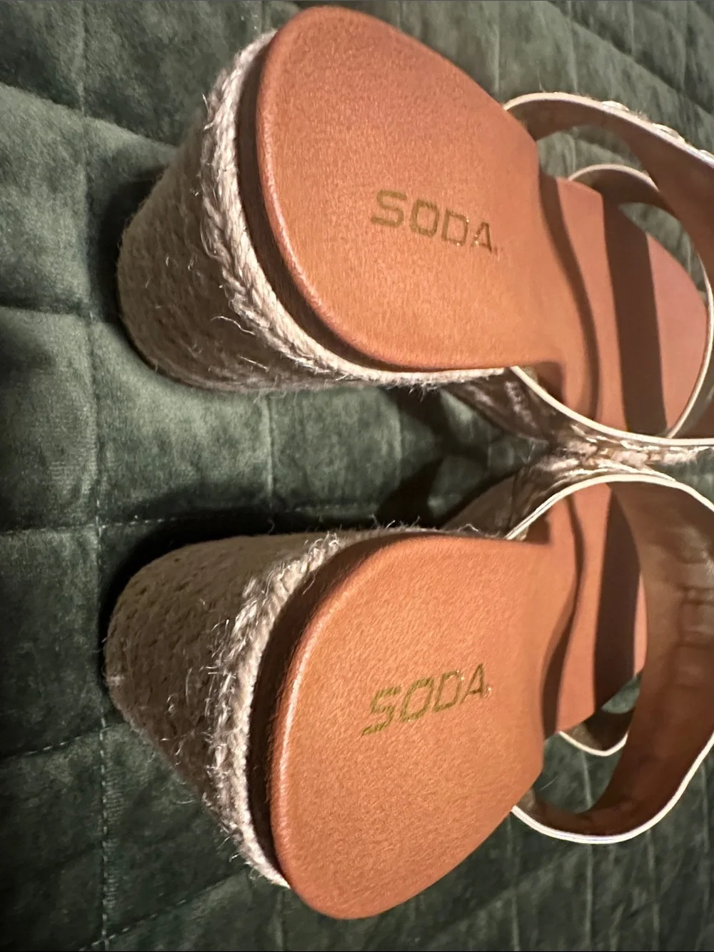 Soda Metallic Gold Braided Double-Strap Wedge Slides